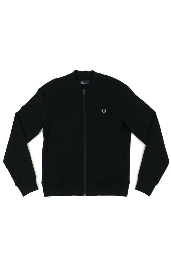 FRED PERRY BLACK PIQUE BOMBER SWEATER