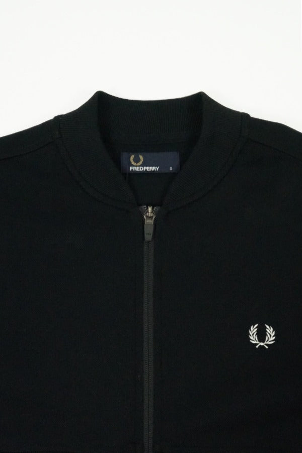 FRED PERRY BLACK PIQUE BOMBER SWEATER