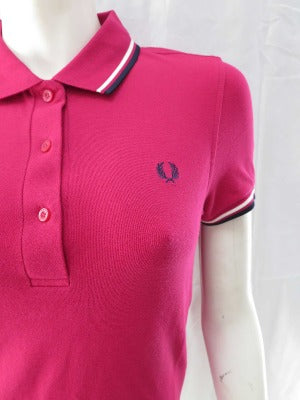 LADIES TWIN TIPPED FRED PERRY SHIRT (CERISE/NAVY/WHITE)