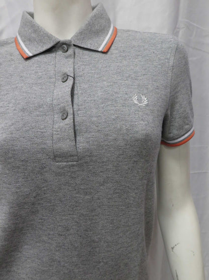 LADIES TWIN TIPPED FRED PERRY SHIRT (VINTAGE STEEL MARBLE/WHITE/PEACH)