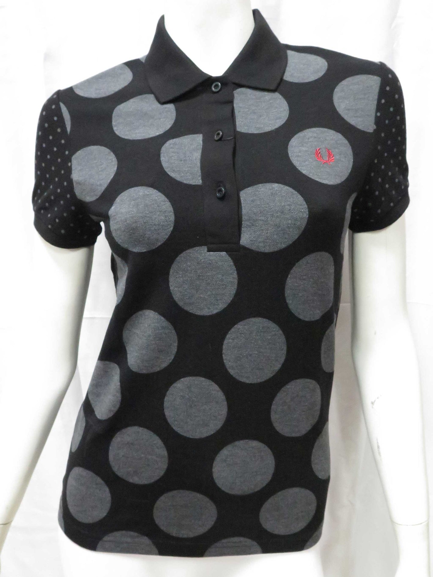 LADIES DOUBLE DOT FRED PERRY SHIRT (BLACK/GREY)