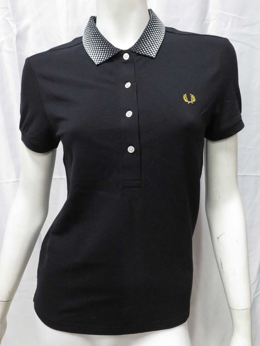 LADIES FRED PERRY OPTICAL OMBRE COLLAR SHIRT (BLACK)