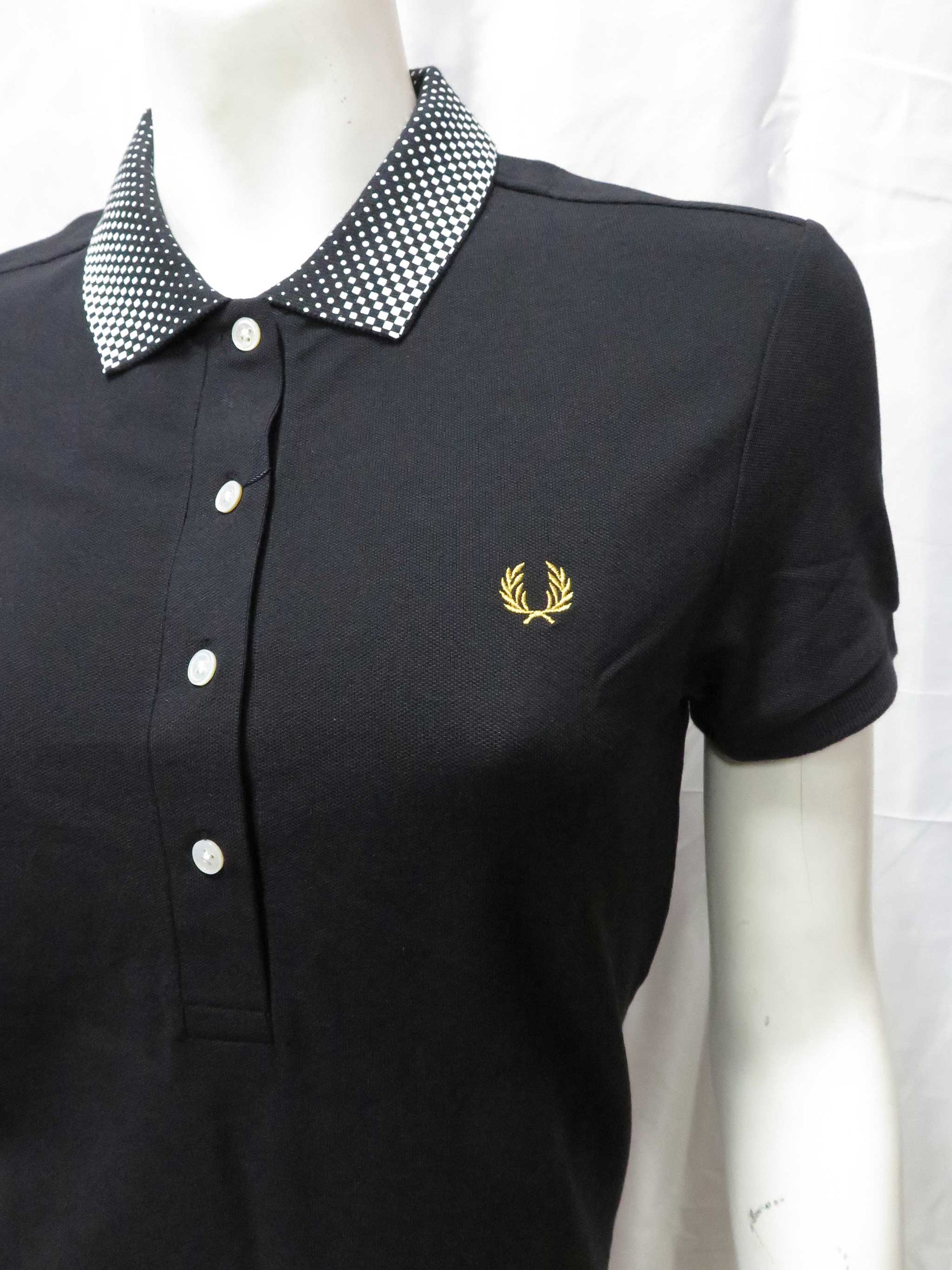 LADIES FRED PERRY OPTICAL OMBRE COLLAR SHIRT (BLACK)