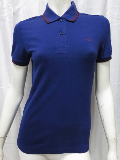 LADIES TWIN TIPPED FRED PERRY SHIRT (MEDIEVAL BLUE/MAROON)