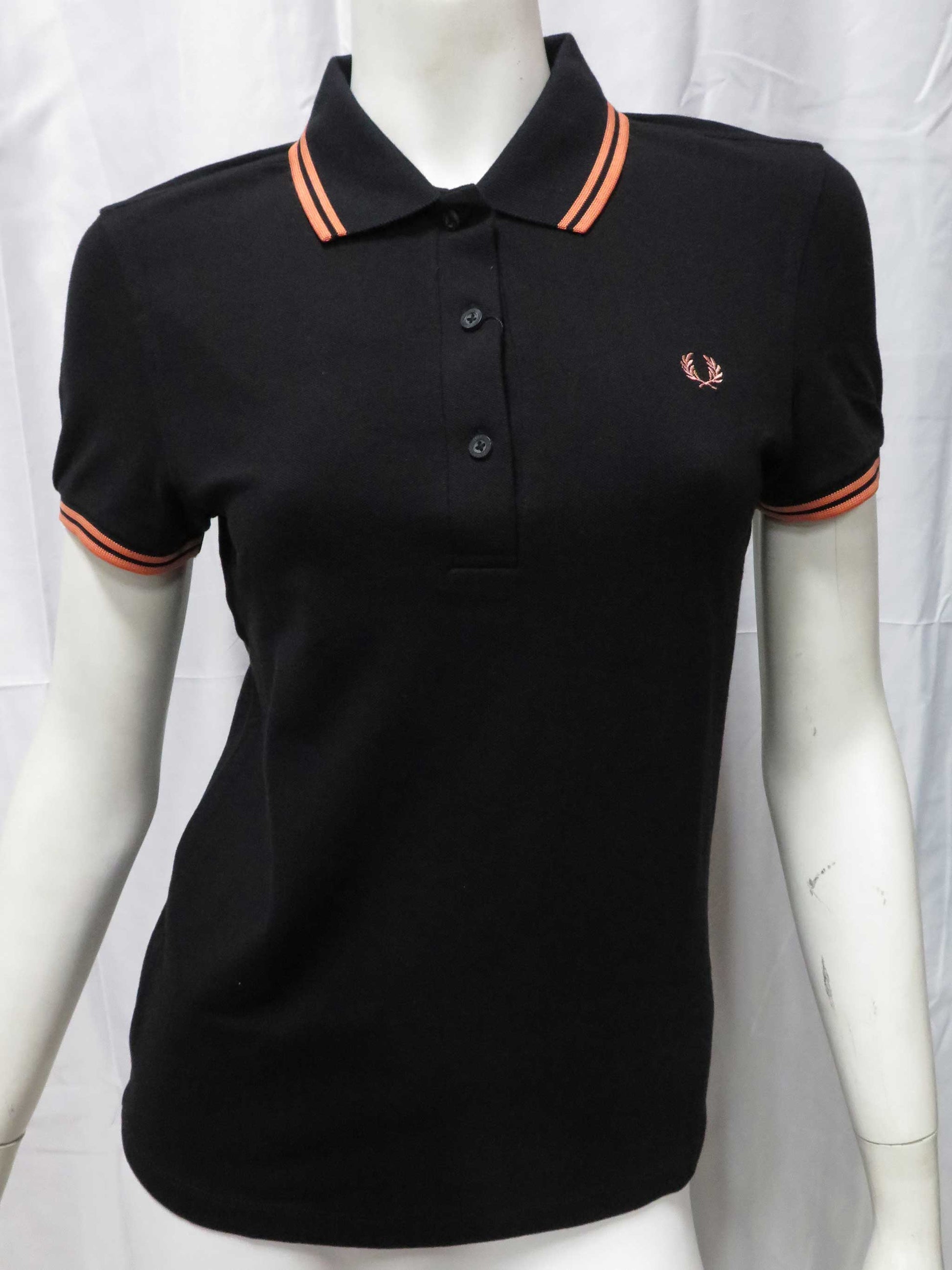 LADIES TWIN TIPPED FRED PERRY SHIRT (BLACK/PEACH)