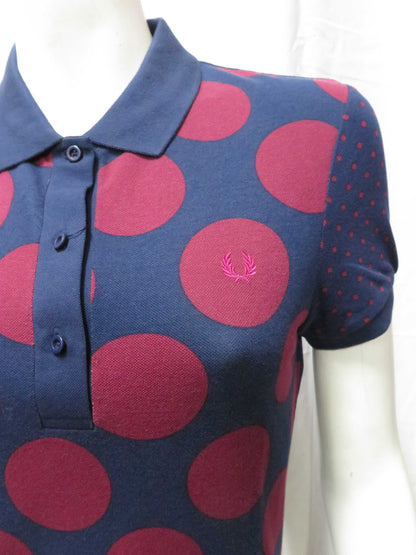 LADIES DOUBLE DOT FRED PERRY SHIRT (DARK CARBON/MAROON)