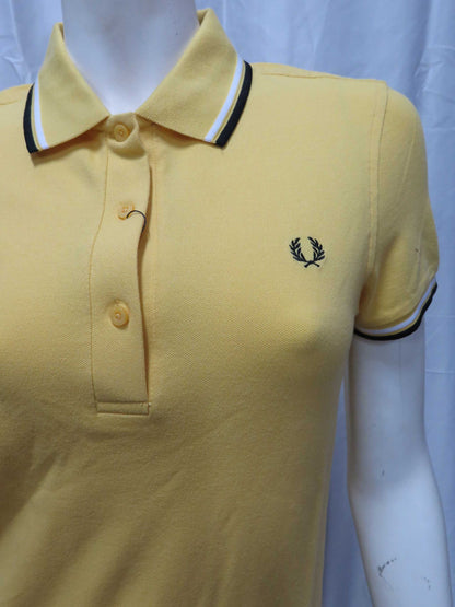 LADIES TWIN TIPPED FRED PERRY SHIRT (SUNSET GOLD/WHITE/BLACK)