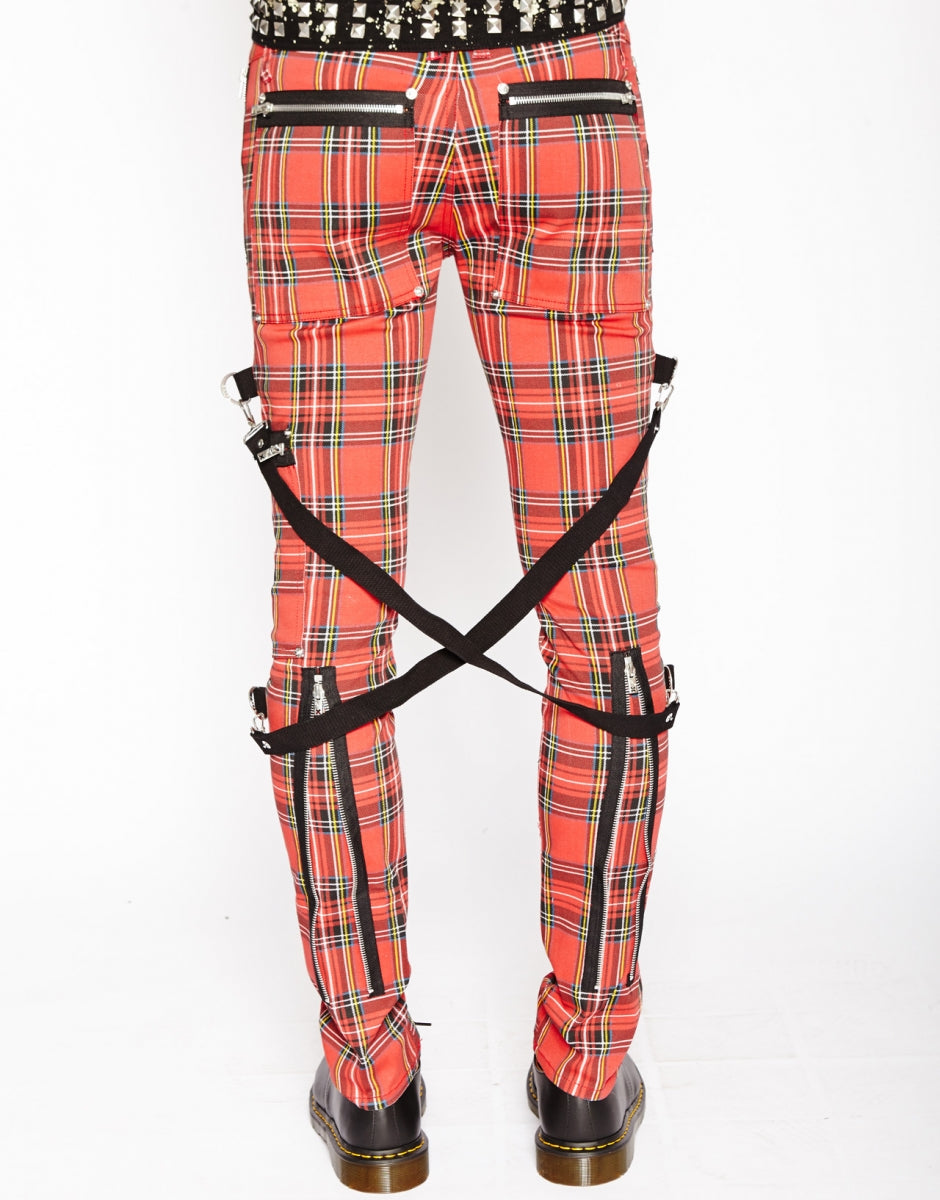 Lars Amadeus Men's Plaid Regular Fit Flat Front Classic Elastic Waist Suit  Pants Red 30 : Target