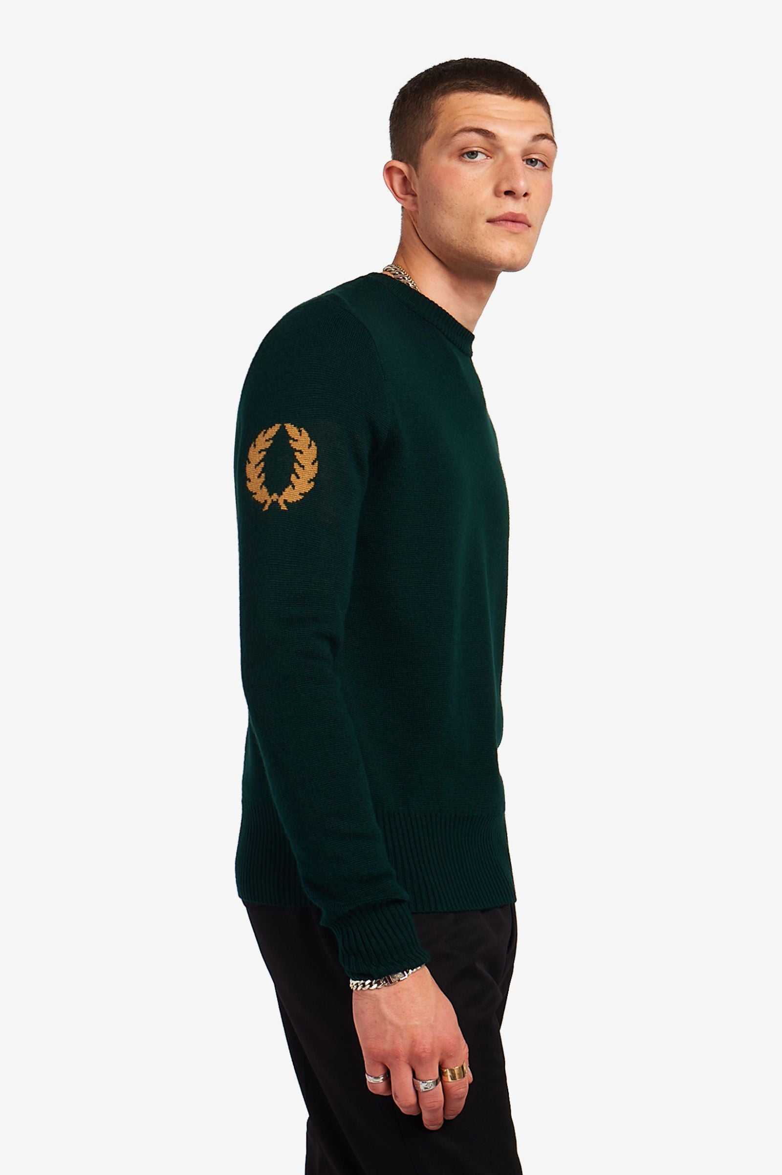 TARTAN GREEN LAUREL WREATH JACQUARD CREW