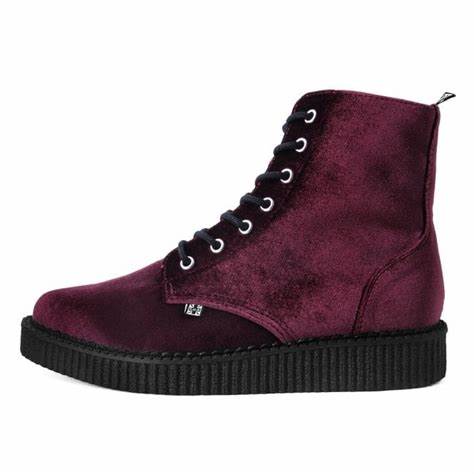 T.U.K BURGUNDY VELVET 7 EYE POINTED CREEPER BOOT