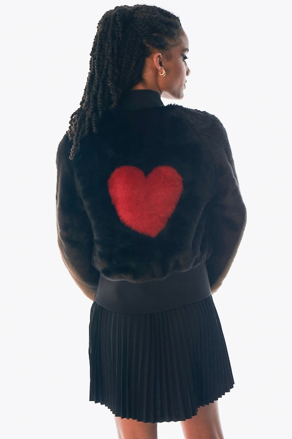 Amy Winehouse Black Heart Detail Faux Fur Jacket