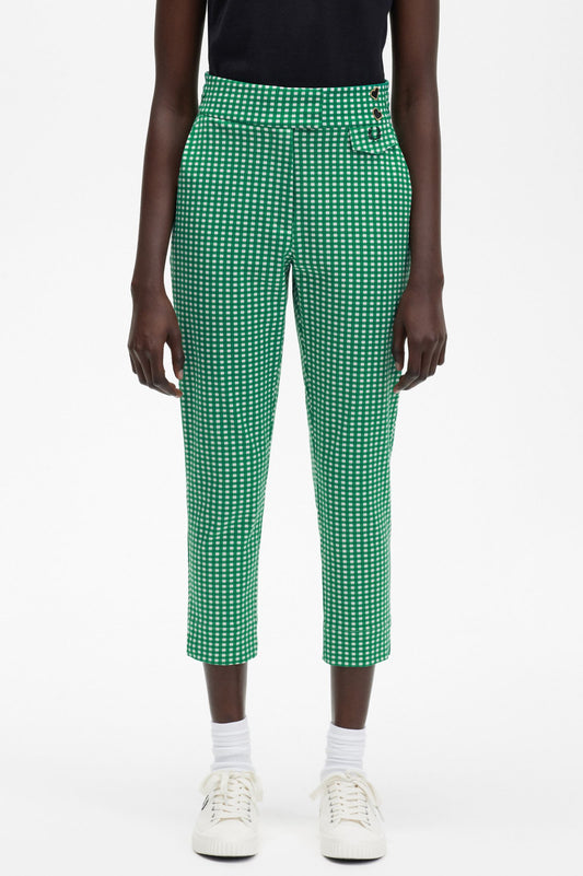 Embroidered Gingham Trousers