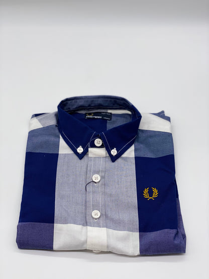 KIDS FRENCH NAVY MAGNIFIED GINGHAM SHIRT