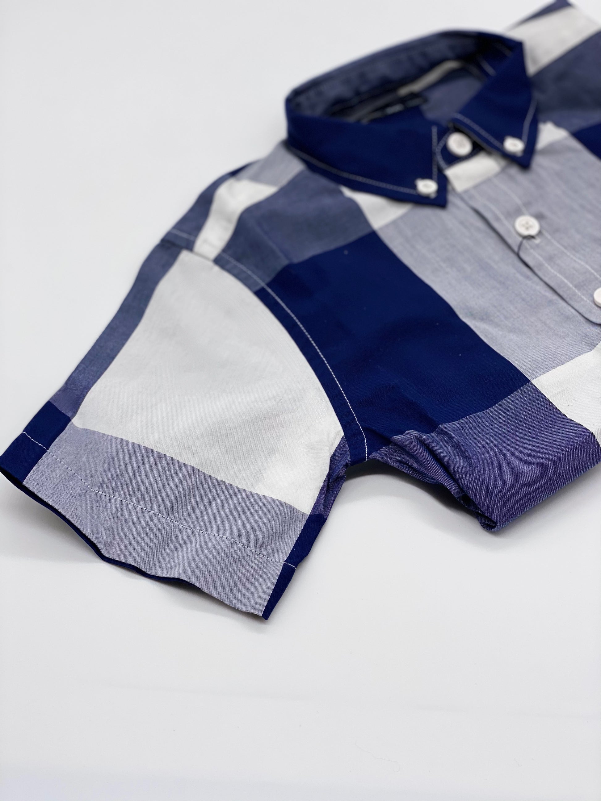 KIDS FRENCH NAVY MAGNIFIED GINGHAM SHIRT