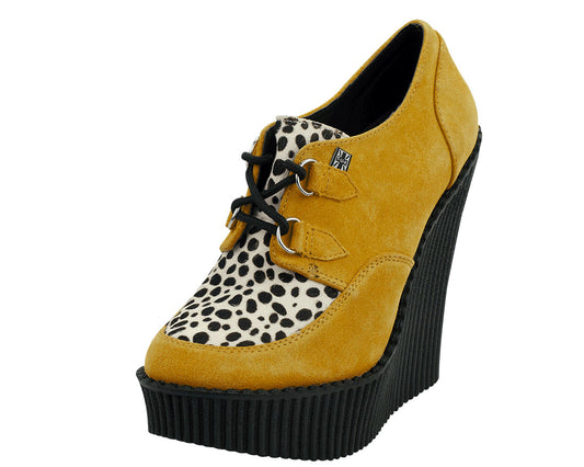 T.U.K MUSTARD SUEDE/WHITE LEO CREEPER WEDGE