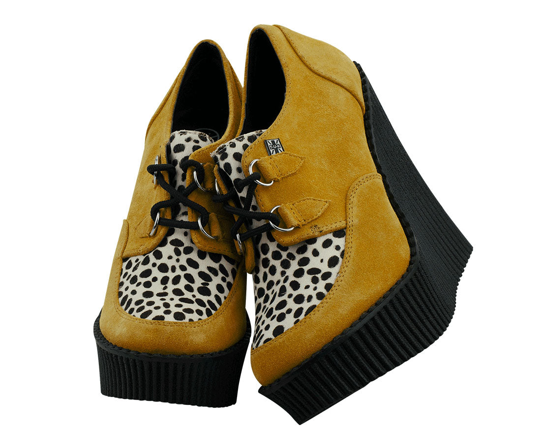 T.U.K MUSTARD SUEDE/WHITE LEO CREEPER WEDGE