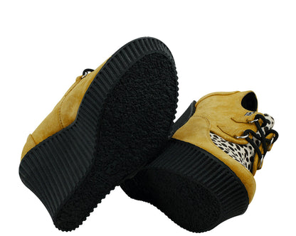 T.U.K MUSTARD SUEDE/WHITE LEO CREEPER WEDGE