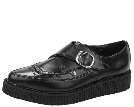 T.U.K BLACK LEATHER STRAP BUCKLE POINTED CREEPER