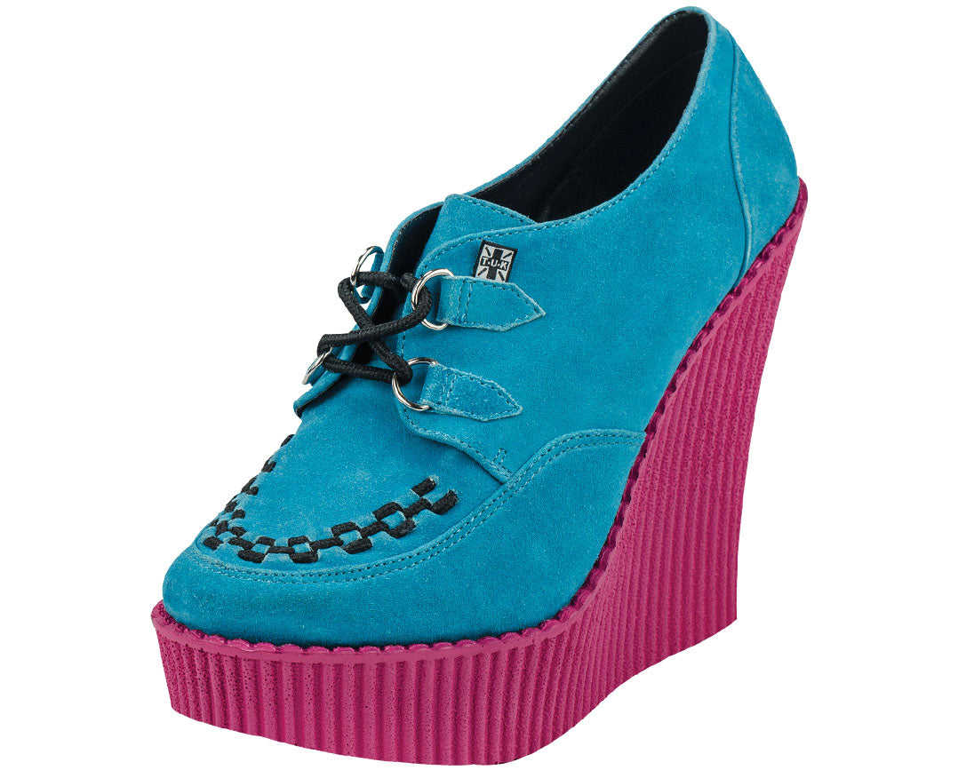 T.U.K TURQUOISE SUEDE/PINK CREEPER WEDGE