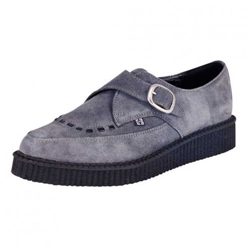 T.U.K GREY SUEDE STRAPPED BUCKLE POINTED CREEPER