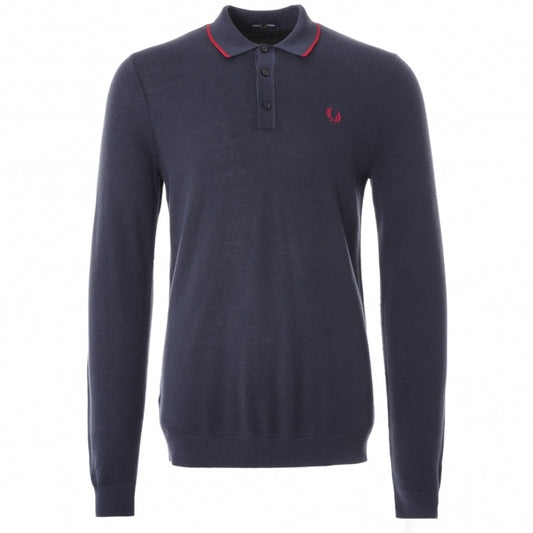 LONG SLEEVE TIPPED LSLV KNITTED SHIRT (DARK CARBON/RED)