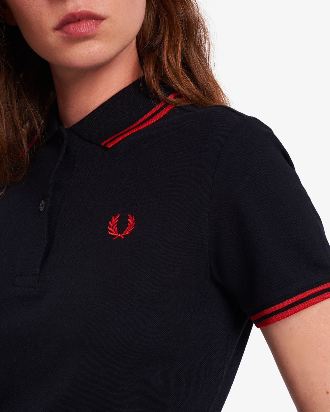 LADIES TWIN TIPPED FRED PERRY SHIRT (BLACK/RED)