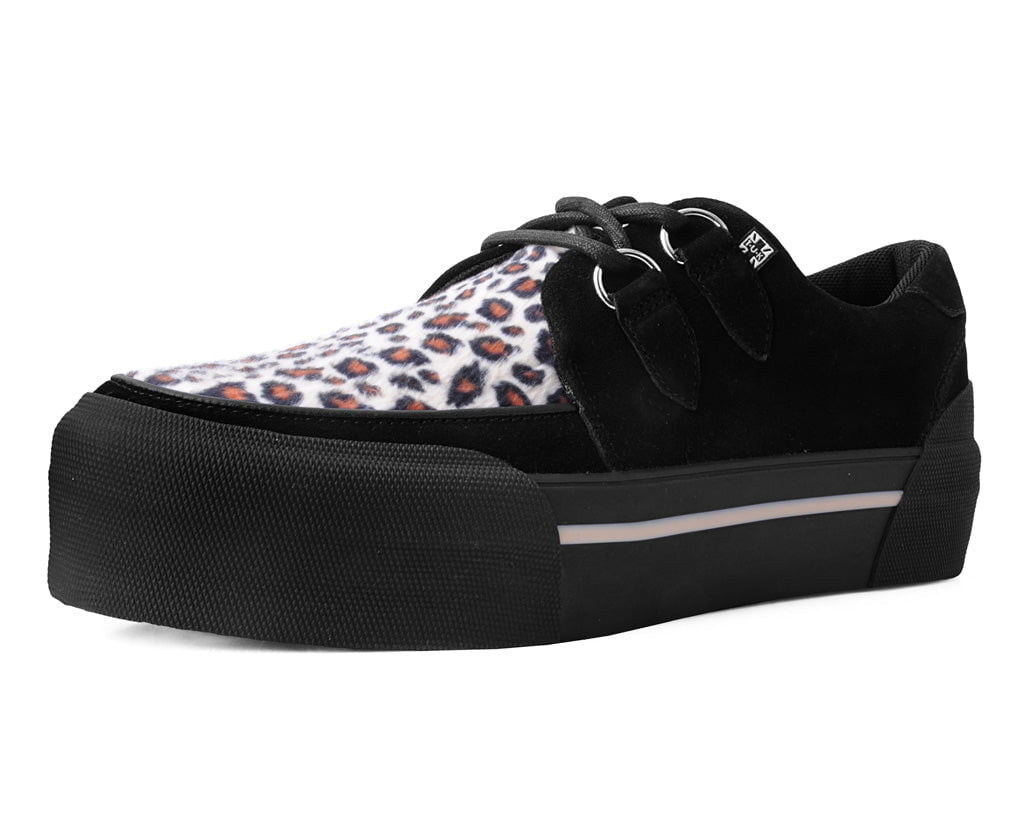 T.U.K. Black & Leopard Suede Platform Creeper Sneaker
