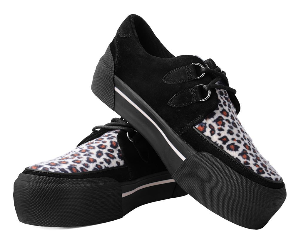 T.U.K. Black & Leopard Suede Platform Creeper Sneaker