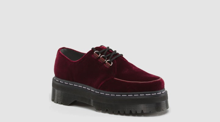 AGGY CREEPER CHERRY RED VELVET SHOE