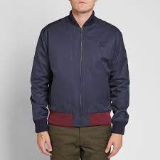 RAF SIMONS NAVY PANELED BOMBER NECK SWEATER