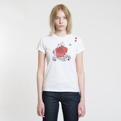 Amy Winehouse Rose Print White T-shirt